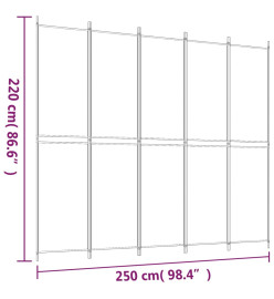 Cloison de séparation 5 panneaux Marron 250x220 cm Tissu