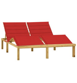 Chaise longue double et coussins rouge Bois de pin imprégné