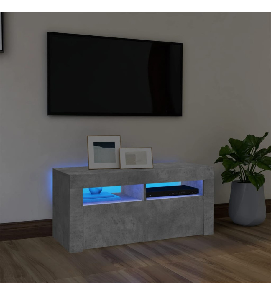 Meuble TV avec lumières LED gris béton 90x35x40 cm