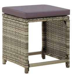 Tabourets de jardin 4 pcs avec coussins Résine tressée Gris
