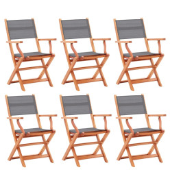 Chaises pliables de jardin 6 pcs Gris Eucalyptus et textilène