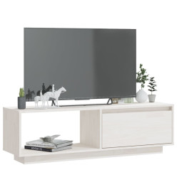 Meuble TV Blanc 110x30x33,5 cm Bois de pin massif