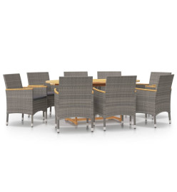 Ensemble de salle à manger de jardin 9 pcs avec coussins Gris