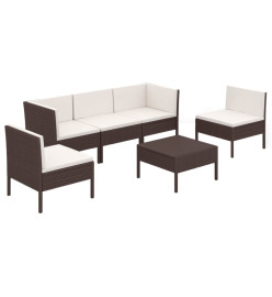 Salon de jardin 6 pcs avec coussins Résine tressée Marron
