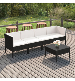 Salon de jardin 5 pcs avec coussins Résine tressée Noir