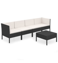 Salon de jardin 5 pcs avec coussins Résine tressée Noir