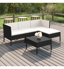 Salon de jardin 5 pcs avec coussins Résine tressée Noir
