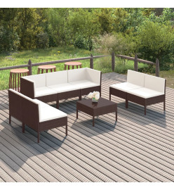 Salon de jardin 8 pcs avec coussins Résine tressée Marron