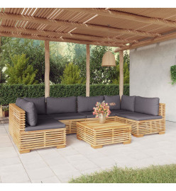 Salon de jardin 7 pcs avec coussins Bois de teck solide