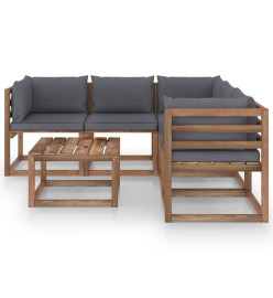 Salon de jardin 6 pcs avec coussins anthracite Pin imprégné