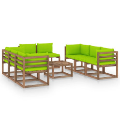Salon de jardin 9 pcs avec coussins Vert vif