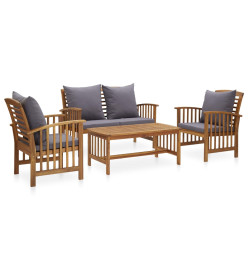 Salon de jardin 4 pcs avec coussins Bois d'acacia solide