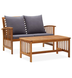 Salon de jardin 2 pcs avec coussins Bois d'acacia solide