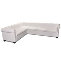 Canapé d'angle Chesterfield 6 places Cuir artificiel Blanc