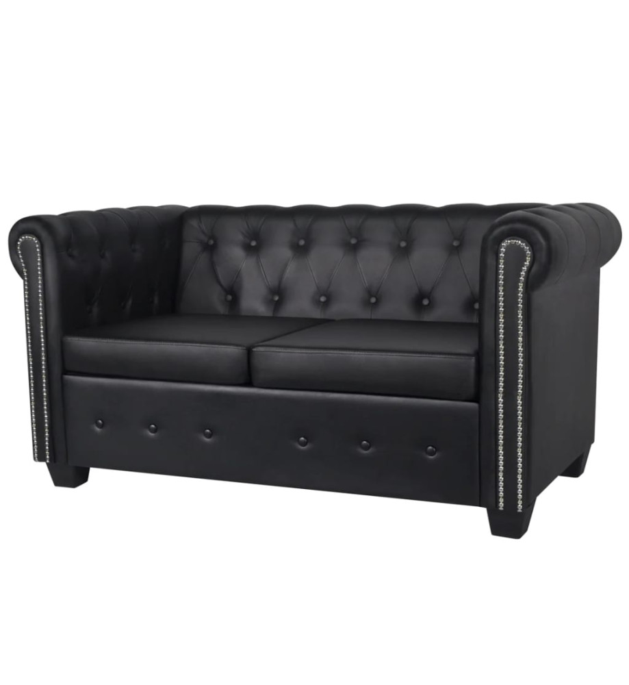 Canapé Chesterfield à 2 places cuir synthétique noir