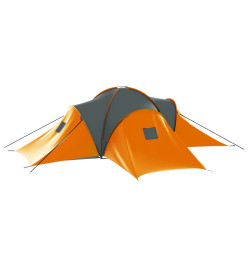 Tente de camping 9 personnes tissu gris et orange