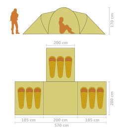 Tente de camping 9 personnes tissu gris et orange