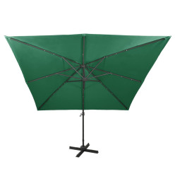 Parasol déporté avec mât et lumières LED Vert 300 cm