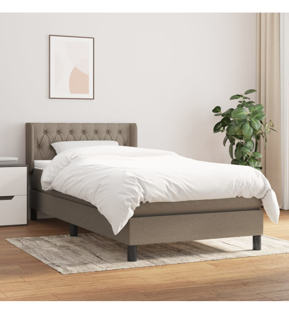 Lit à sommier tapissier avec matelas Taupe 90x200 cm Tissu Lit à sommier tapissier avec matelas Taupe 90x200 cm Tissu