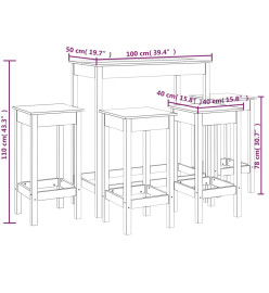 Ensemble de bar 5 pcs Gris Bois de pin massif