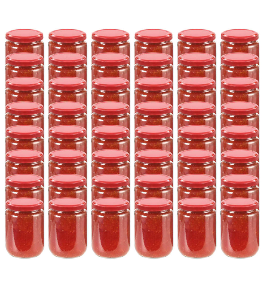 48 pcs Pots à confiture avec couvercle rouge Verre 230 ml