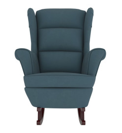 Fauteuil à bascule et pieds en bois massif d'hévéa Bleu Velours