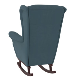 Fauteuil à bascule et pieds en bois massif d'hévéa Bleu Velours