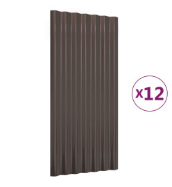 Panneaux de toit 12 pcs Acier enduit de poudre Marron 80x36 cm