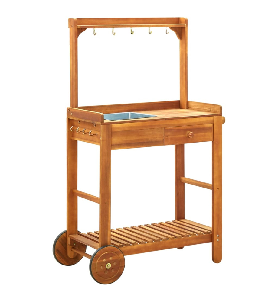 Chariot de cuisine de jardin Bois d'acacia 92x43,5x141,5 cm