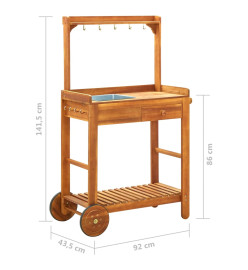 Chariot de cuisine de jardin Bois d'acacia 92x43,5x141,5 cm