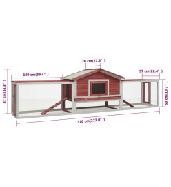 Clapier Rouge 310x70x87 cm Pin massif et sapin