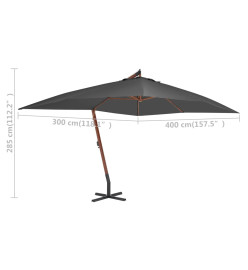 Parasol en porte-à-faux avec mât en bois 400x300 cm Anthracite