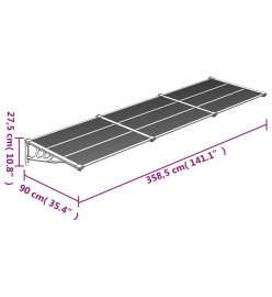 Auvent de porte Noir et transparent 358,5x90 cm Polycarbonate