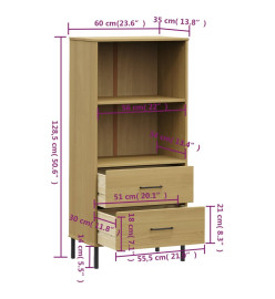 Bibliothèque à 2 tiroirs Marron 60x35x128,5 cm Bois massif OSLO