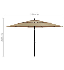 Parasol à 3 niveaux avec mât en aluminium Taupe 3,5 m