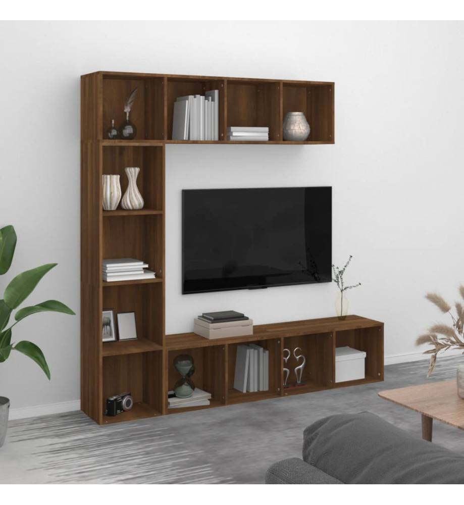 Ensemble bibliothèque/meuble TV 3 pcs Chêne marron 180x30x180cm