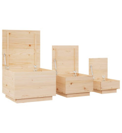 Boîtes de rangement avec couvercles 3 pcs Bois massif de pin