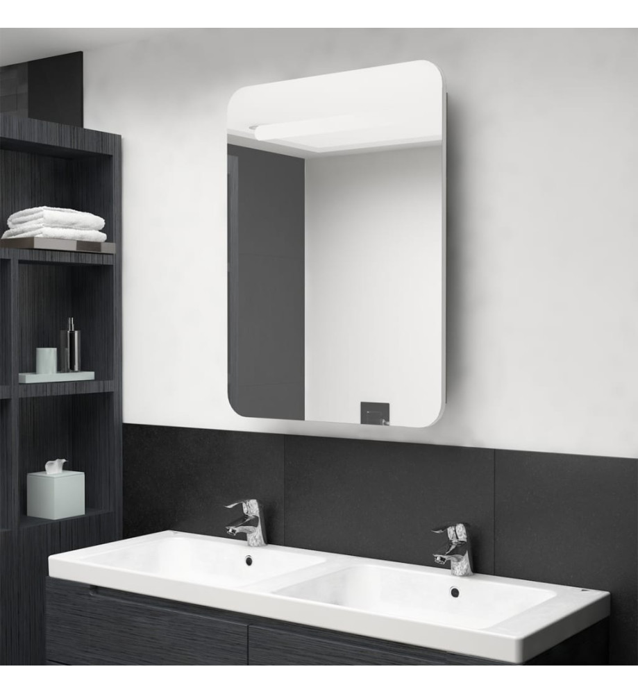 Armoire de salle de bain à miroir LED blanc et chêne 60x11x80cm