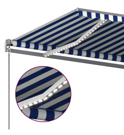 Auvent automatique capteur de vent/LED 600x300 cm Bleu et blanc