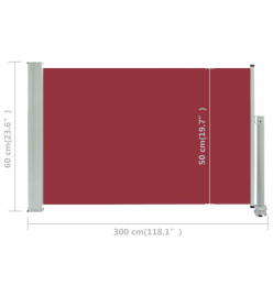 Auvent latéral rétractable de patio 60x300 cm Rouge