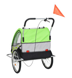 Remorque à vélo et poussette pour enfants 2-en-1 Vert et gris