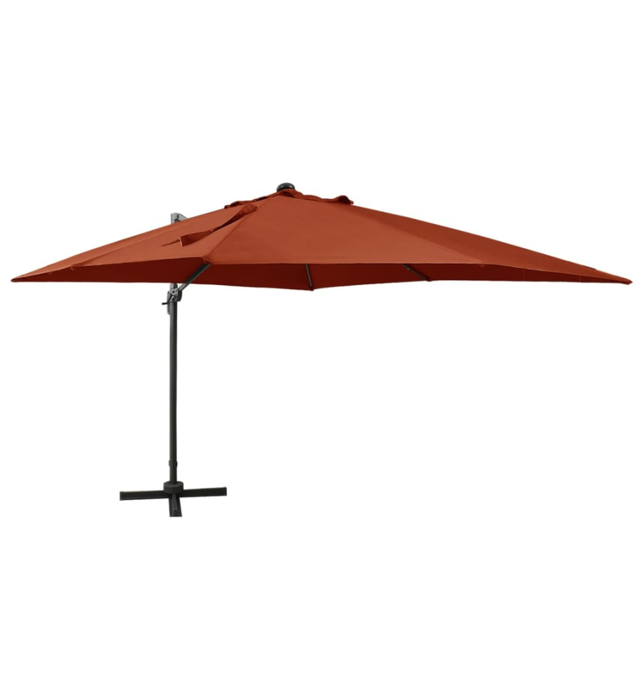 Parasol déporté avec mât et lumières LED Terre cuite 300 cm