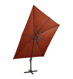 Parasol déporté avec mât et lumières LED Terre cuite 300 cm