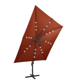 Parasol déporté avec mât et lumières LED Terre cuite 300 cm