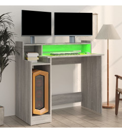 Bureau et lumières LED Sonoma gris 97x45x90cm Bois d'ingénierie