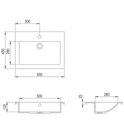 Lavabo en granit 600 x 450 x 120 mm Noir