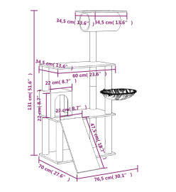 Arbre à chat avec griffoirs en sisal Gris clair 131 cm