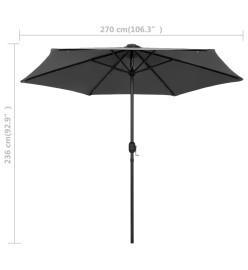 Parasol avec LED et mât en aluminium 270 cm Anthracite