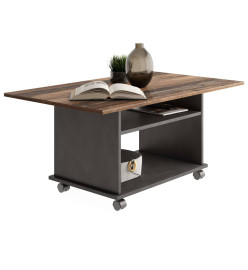 FMD Table basse avec roulettes Style ancien et noir