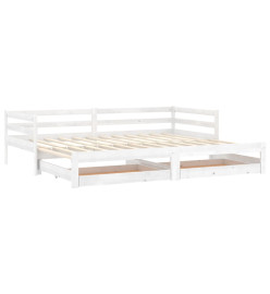Lit coulissant 2x(90x200) cm Blanc Bois de pin massif